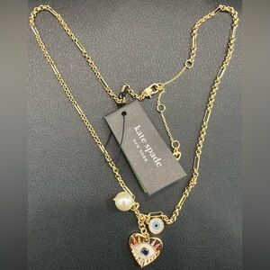 Authentic Kate Spade Gold Necklace with Pearl and Multicolor Charms NWT